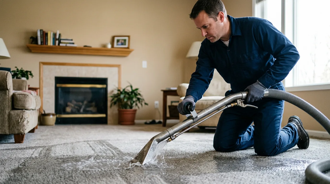 Water damage restoration technician working near Forest, IN